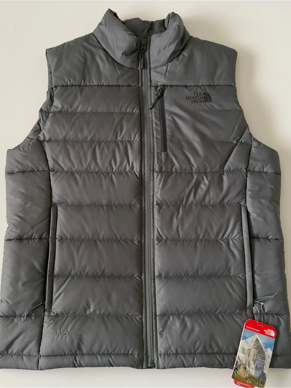 The North Face 550 Quilted Puffer Aconcagua Vest Men's M Full Zip Gray Gorpcore